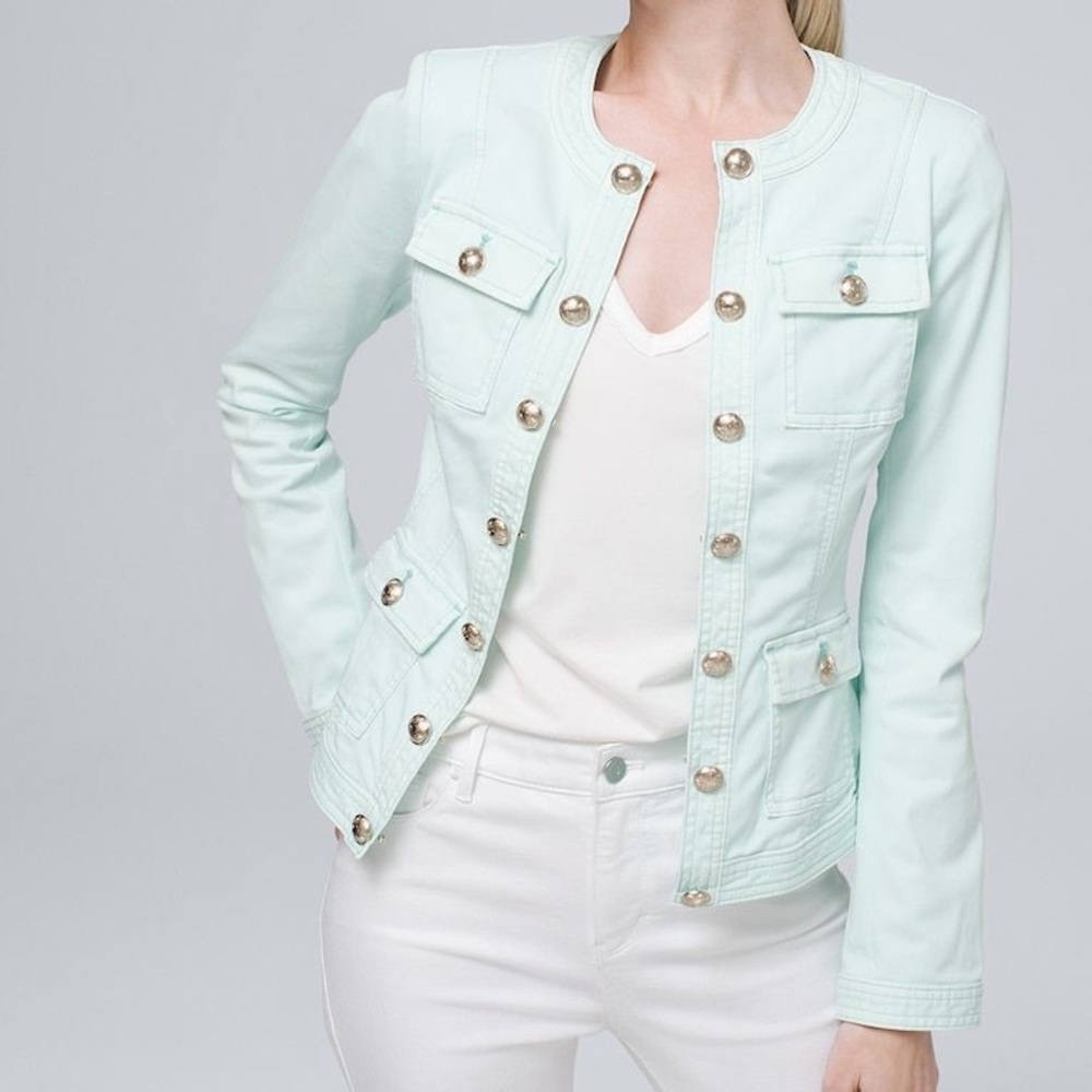 White House Black Market Women's Mint Green Military Jacket Size 8